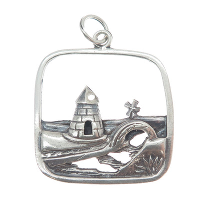 NAPIER 925 Sterling Silver Vintage Windmill & Lighthouse Oxidized Pendant