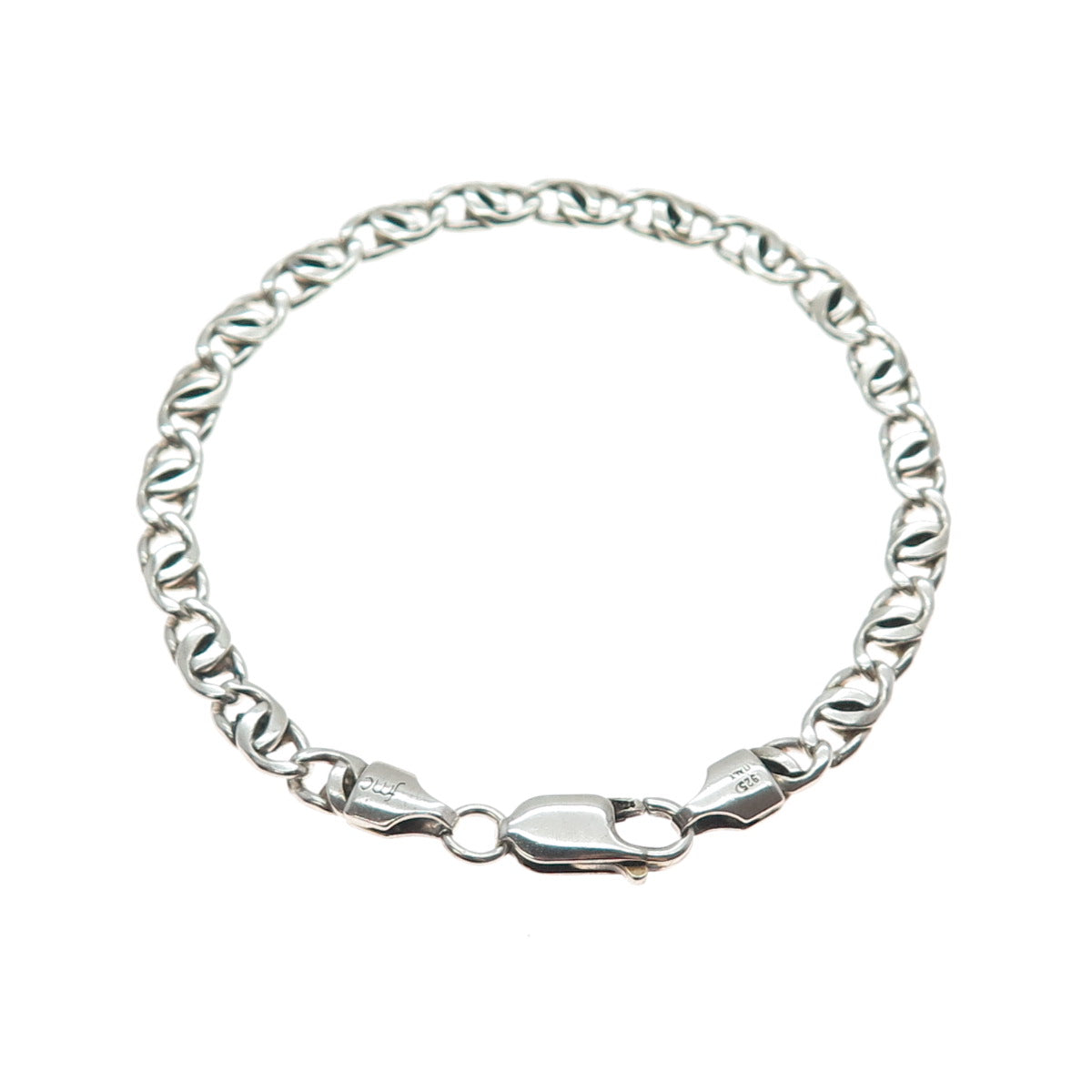 925 Sterling Silver Vintage Italy Twisted Anchor Mariner Link Bracelet 7"