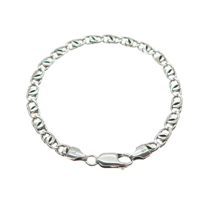 925 Sterling Silver Vintage Italy Twisted Anchor Mariner Link Bracelet 7"