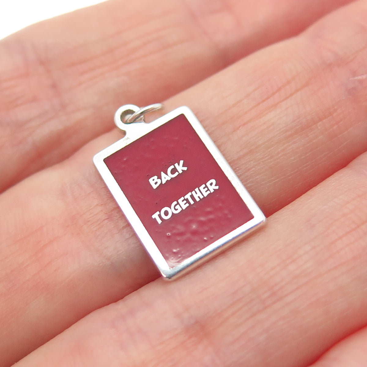 925 Sterling Silver Red Enamel Back Together Minimalist Charm Pendant