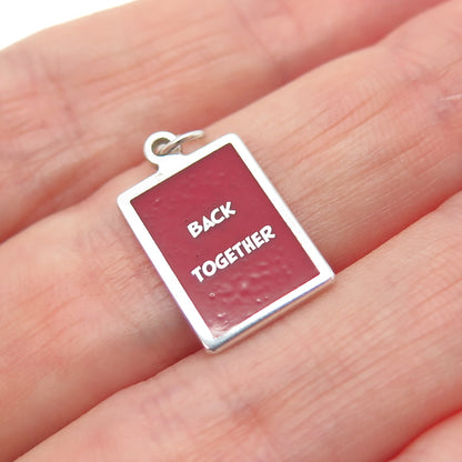 925 Sterling Silver Red Enamel Back Together Minimalist Charm Pendant