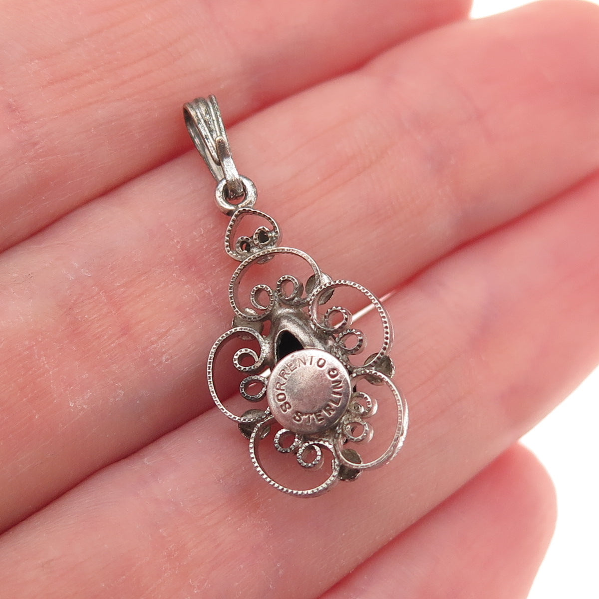 Sorrento 925 Sterling Silver Antique Art Deco Real Hematite Floral Charm Pendant