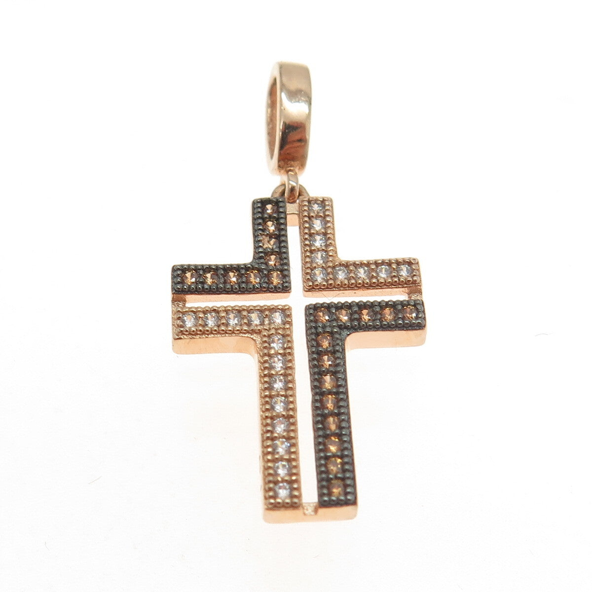 925 Sterling Silver Gold Plated White & Canary C Z Cross Pendant