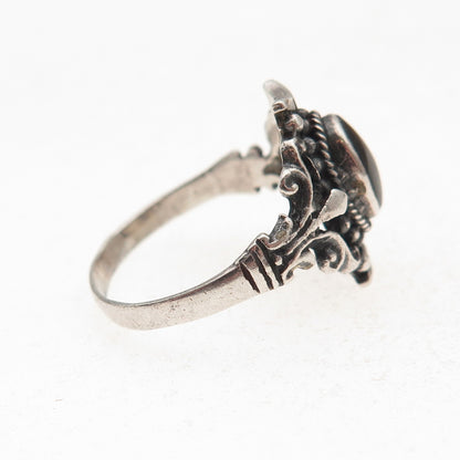 925 Sterling Silver Vintage Real Black Onyx Oxidized Ring Size 9