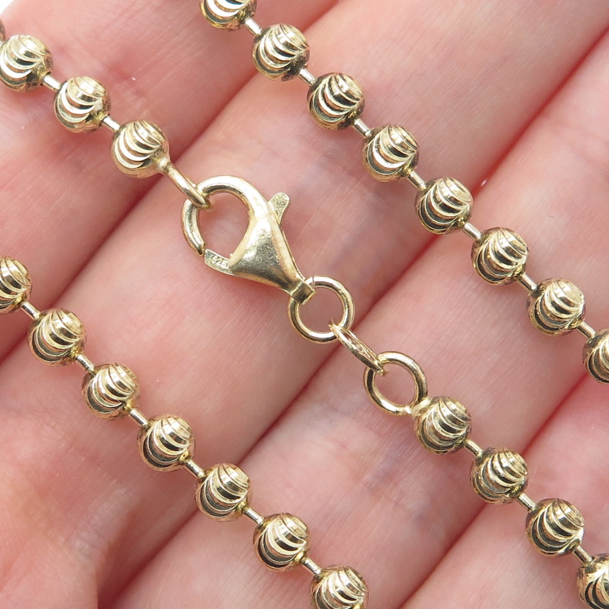 925 Sterling Gold Plated BSI Italy Diamond-Cut Ball Beaded Chain Necklace 24"