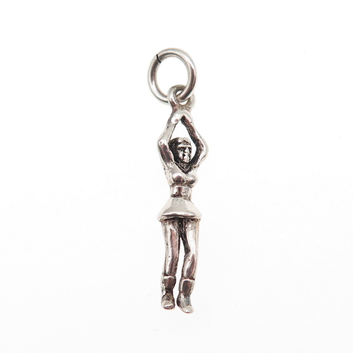 925 Sterling Silver Vintage Cheerleader Oxidized 3D Charm Pendant