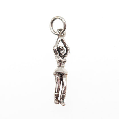 925 Sterling Silver Vintage Cheerleader Oxidized 3D Charm Pendant