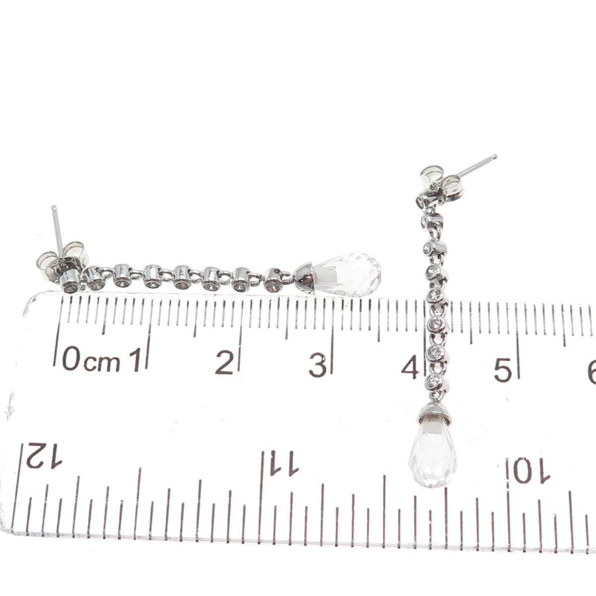 925 Sterling Silver Round & Pear-Cut C Z Chain Drop Dangle Earrings