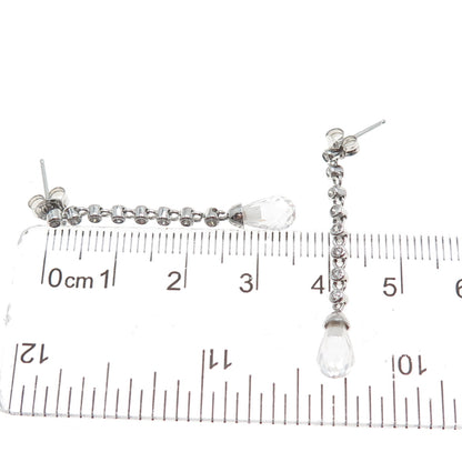 925 Sterling Silver Round & Pear-Cut C Z Chain Drop Dangle Earrings