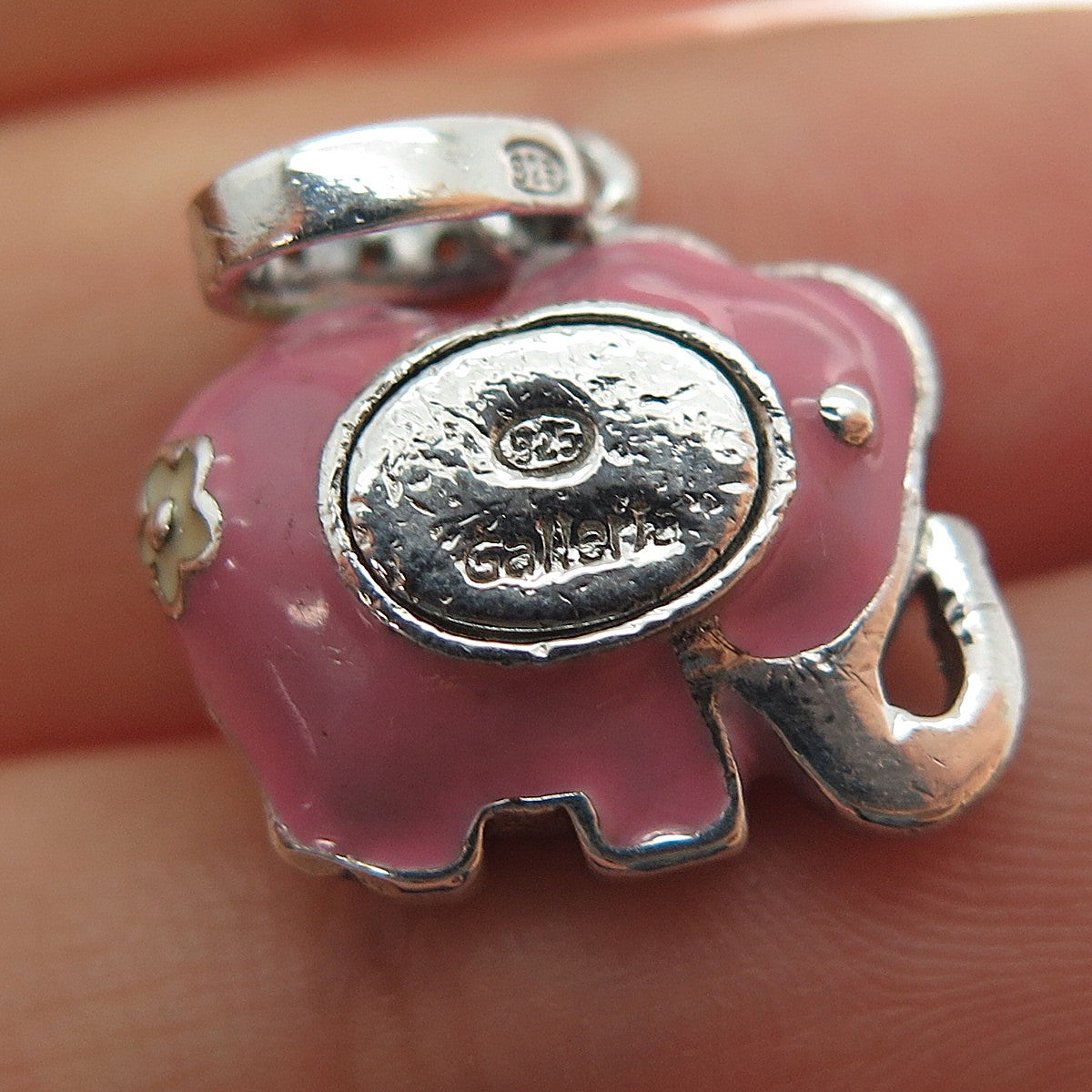 GALLERIA 925 Sterling Silver Enamel Round-Cut C Z Elephant Mini Charm Pendant