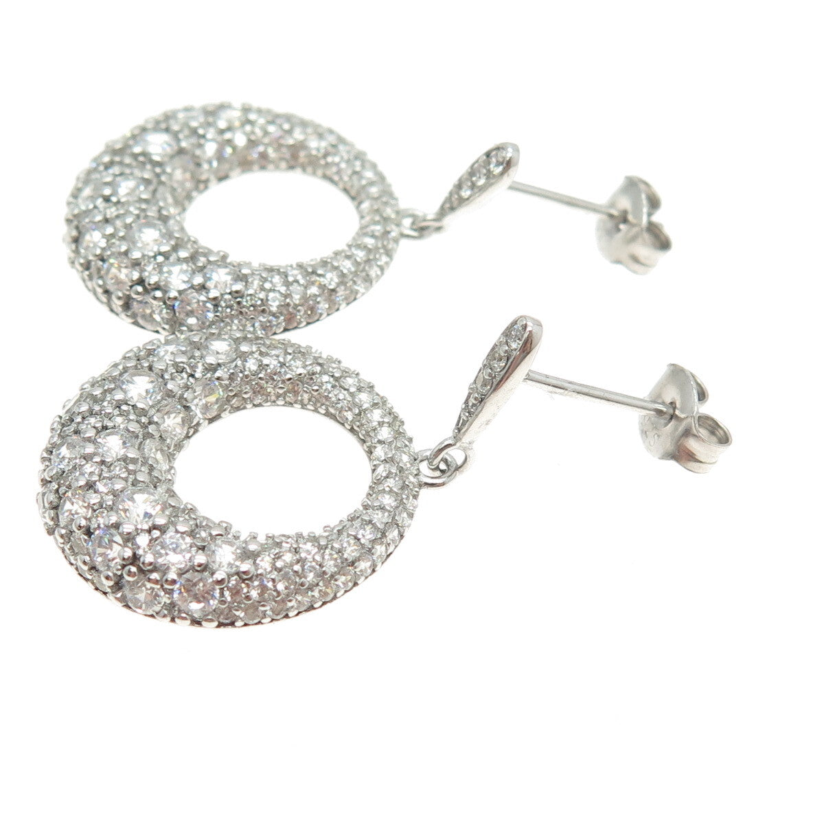 925 Sterling Silver Round-Cut C Z Crescent Dangling Earrings
