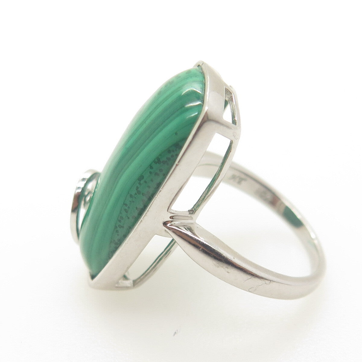 HAROLD TRUJILLO 925 Sterling Silver Real Cabochon Malachite Spiral Ring Size 6