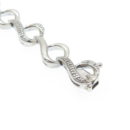 SUN 925 Sterling Silver Real Round-Cut Diamond Heart Link Bracelet 7"