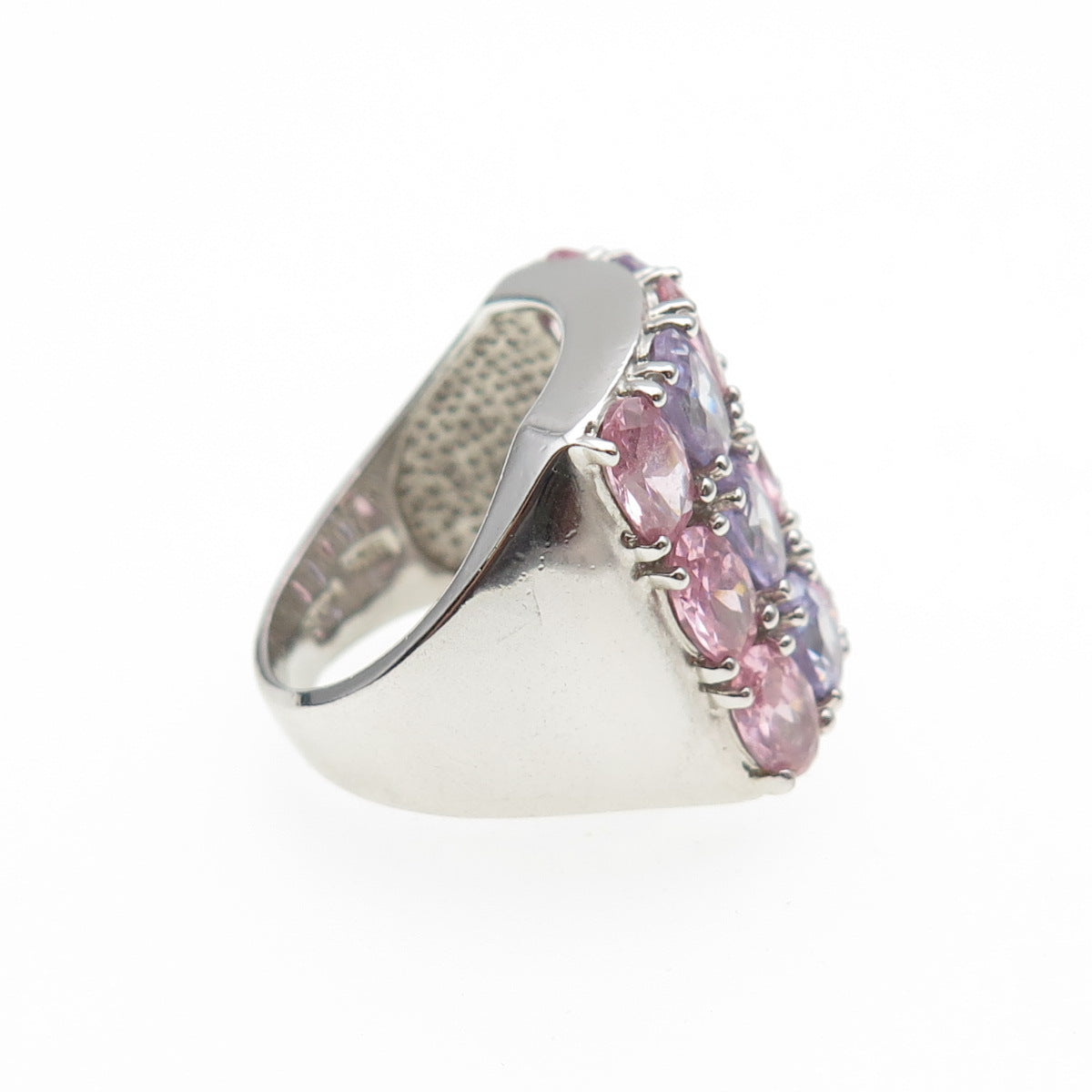 925 Sterling Silver Oval-Cut Lavender & Pink C Z Cluster Ring Size 7