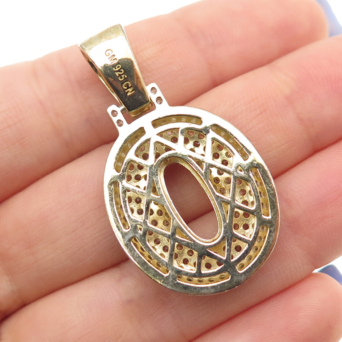 925 Sterling Silver Gold Plated Round-Cut C Z Letter O Initial Pendant