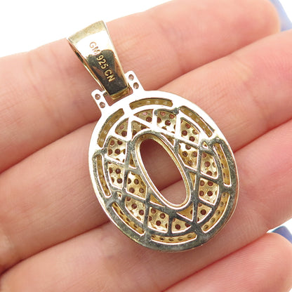 925 Sterling Silver Gold Plated Round-Cut C Z Letter O Initial Pendant