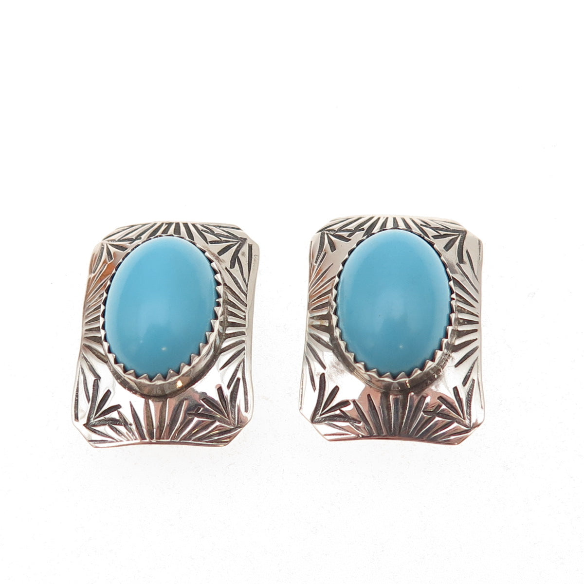 Old Pawn 925 Sterling Silver Vintage CLD Southwestern Turquoise Clip On Earrings