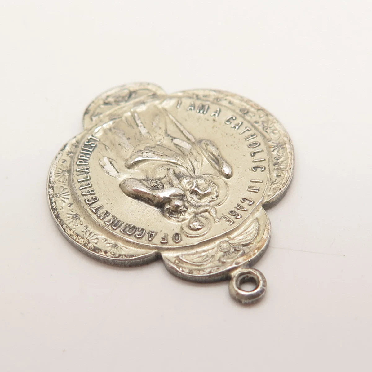 925 Sterling Silver Antique Creed St. Christopher Religious Pendant