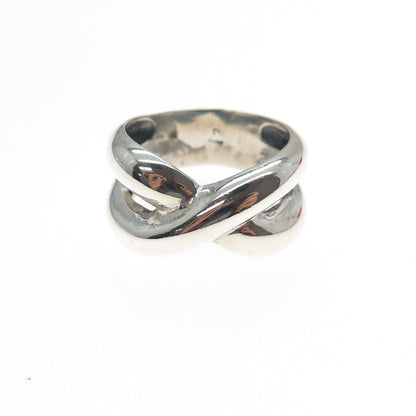 925 Sterling Silver Vintage Modernist Crisscross Oxidized Ring Size 7.25