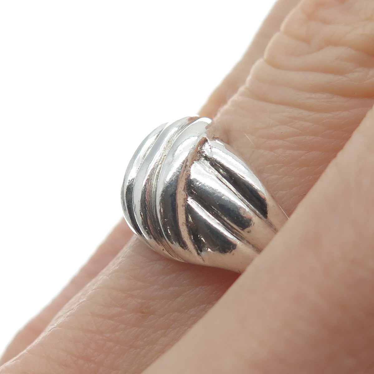 925 Sterling Silver Vintage Modernist Wavy Ring Size 7