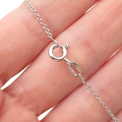 925 Sterling Silver Real Diamond Heart Cable Chain Necklace 16"