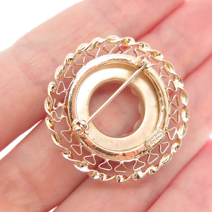 CATAMORE 1/20 12K Gold Filled Antique Art Deco Real Pearl Filigree Pin Brooch