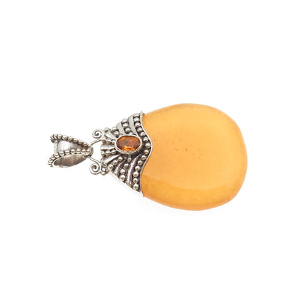 Sajen 925 Sterling Silver Vintage Real Calcite & Citrine Teardrop Pendant