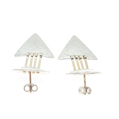 JESS + IAN 925 Sterling Silver 14K Gold Vintage Hammered Modernist Earrings