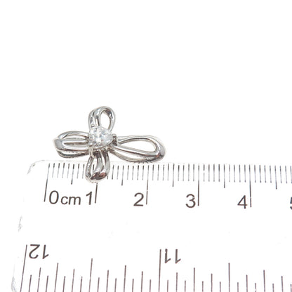 SAI 925 Sterling Silver Heart-Cut C Z Cross Minimalist Slide Pendant
