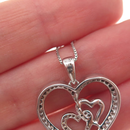 Sun 925 Sterling Silver 10K Gold Real Diamond Couple Heart Chain Necklace 18"