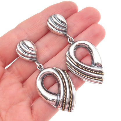 LATON Sterling Silver 2-Tone Vintage Mexico Modernist Oxidized Dangle Earrings