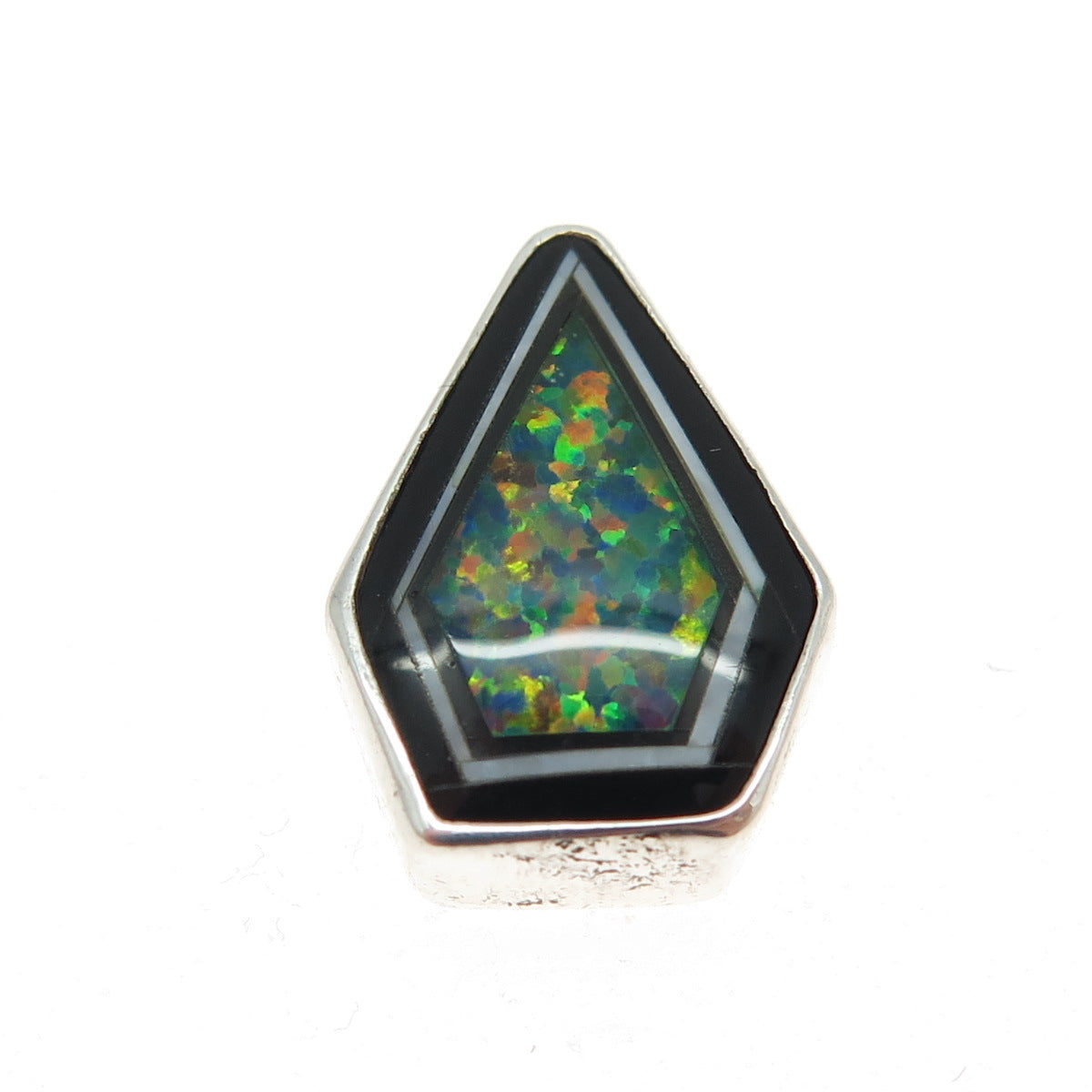 BILL MEX DINEH 925 Sterling Silver Vintage Mexico Black Onyx & Opal Gem Pendant