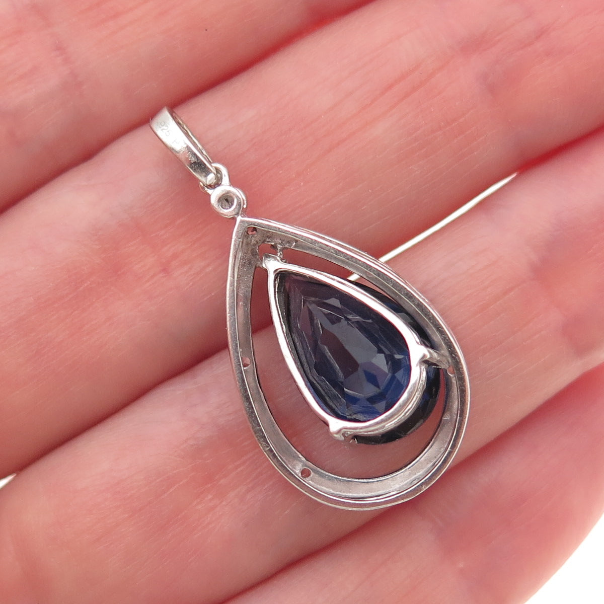 925 Sterling Silver Lab-Created Sapphire Real White Topaz Charm Pendant