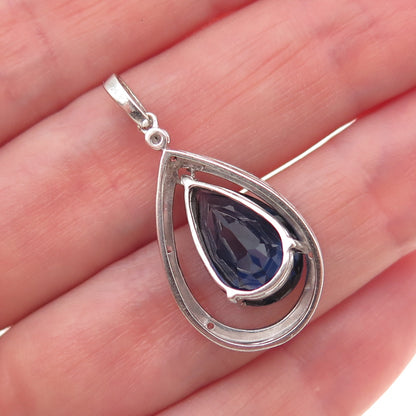925 Sterling Silver Lab-Created Sapphire Real White Topaz Charm Pendant