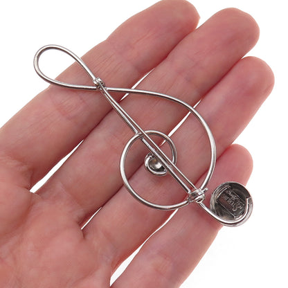 Lang 925 Sterling Silver Vintage Treble Clef Oxidized Pin Brooch