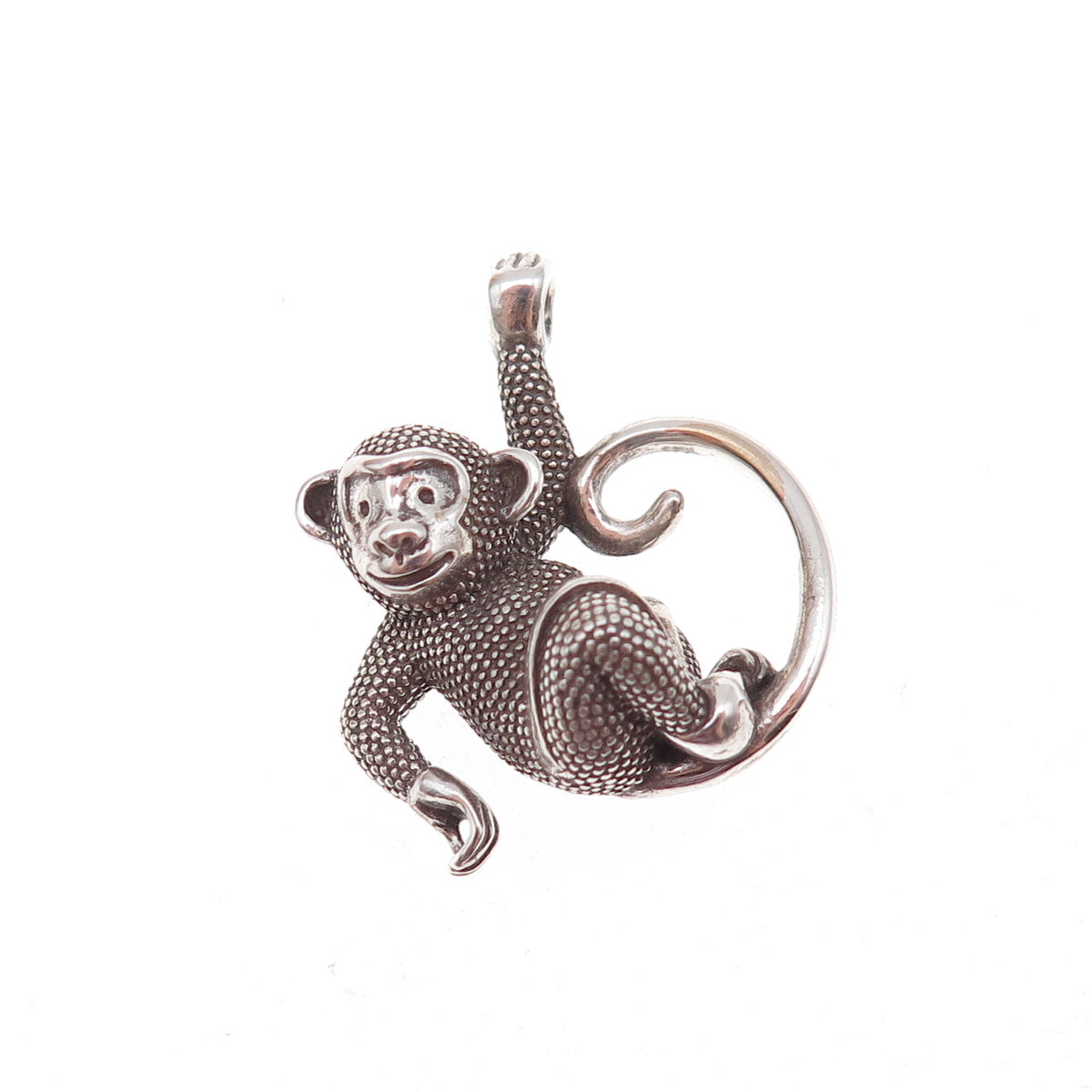 925 Sterling Silver Vintage Monkeying Around Oxidized 3D Charm Pendant