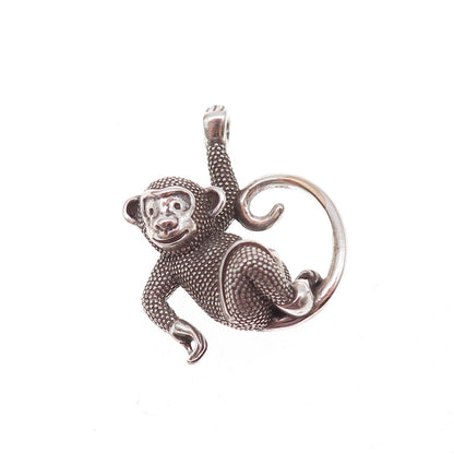 925 Sterling Silver Vintage Monkeying Around Oxidized 3D Charm Pendant