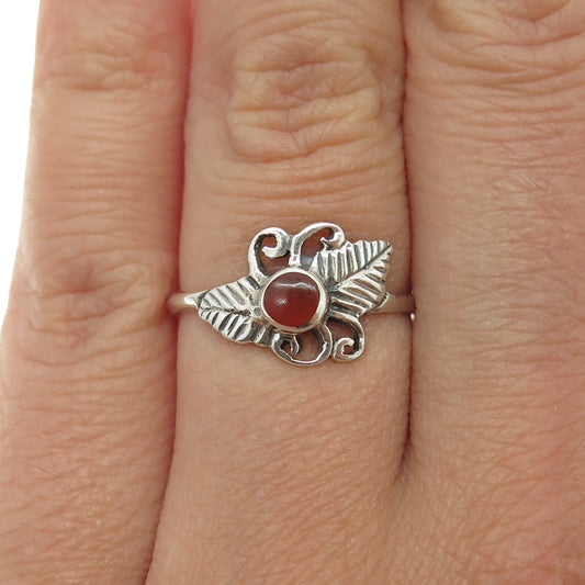 925 Sterling Silver Vintage Real Carnelian Floral Ring Size 7