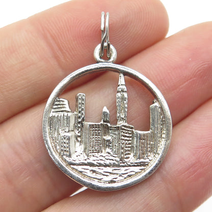 925 Sterling Silver Vintage New York City Skyline Charm Pendant