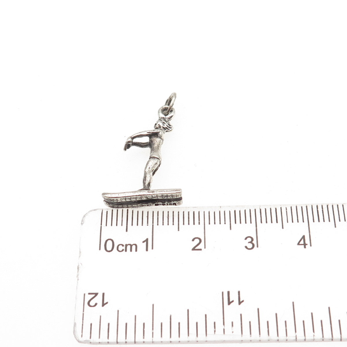 BEAU 925 Sterling Silver Vintage Female Water Skier Oxidized 3D Charm Pendant