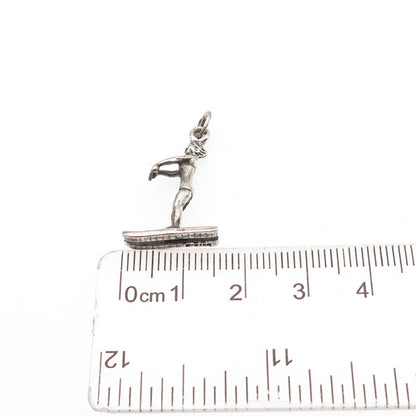 BEAU 925 Sterling Silver Vintage Female Water Skier Oxidized 3D Charm Pendant