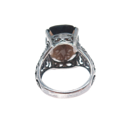 CLYDE DUNEIER CID Sterling Silver Vintage Smoky Quartz Modernist Ring Size 4.75