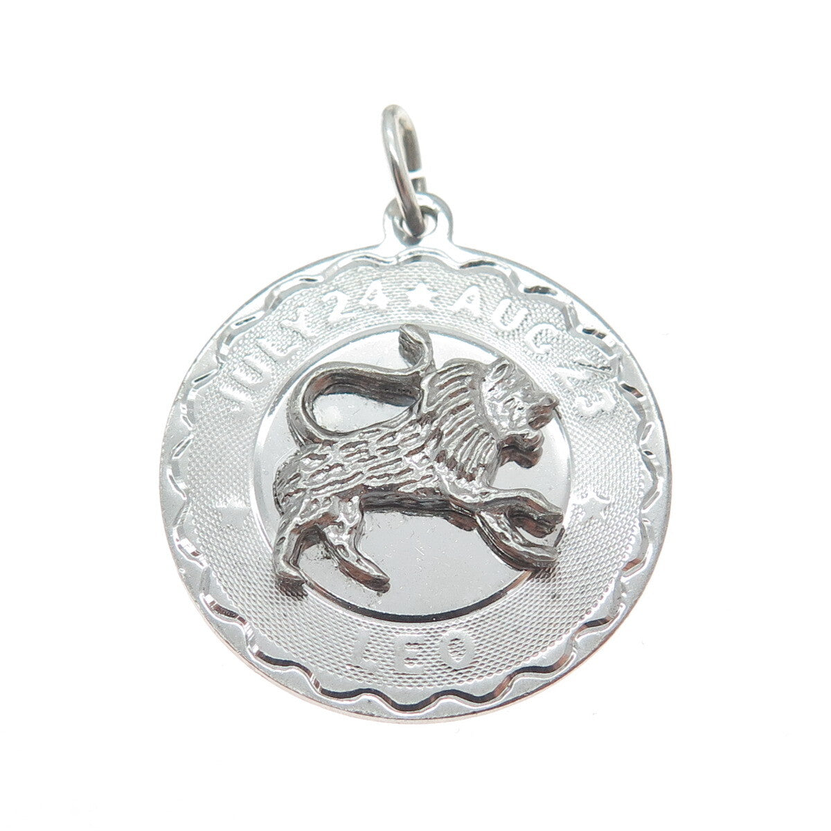 ELCO 925 Sterling Silver Antique Leo Zodiac Sign Round Pendant