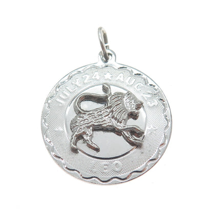ELCO 925 Sterling Silver Antique Leo Zodiac Sign Round Pendant