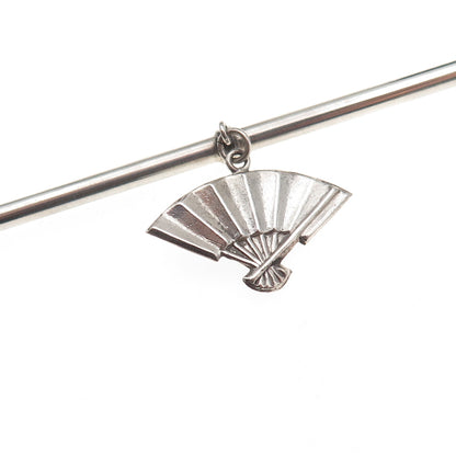925 Sterling Silver Antique Japan Fan Charm Bamboo Iced Tea Straw Spoon