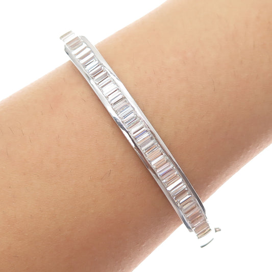 ROSS SIMONS 925 Sterling Silver Emerald-Cut C Z Bangle Bracelet 7.5"
