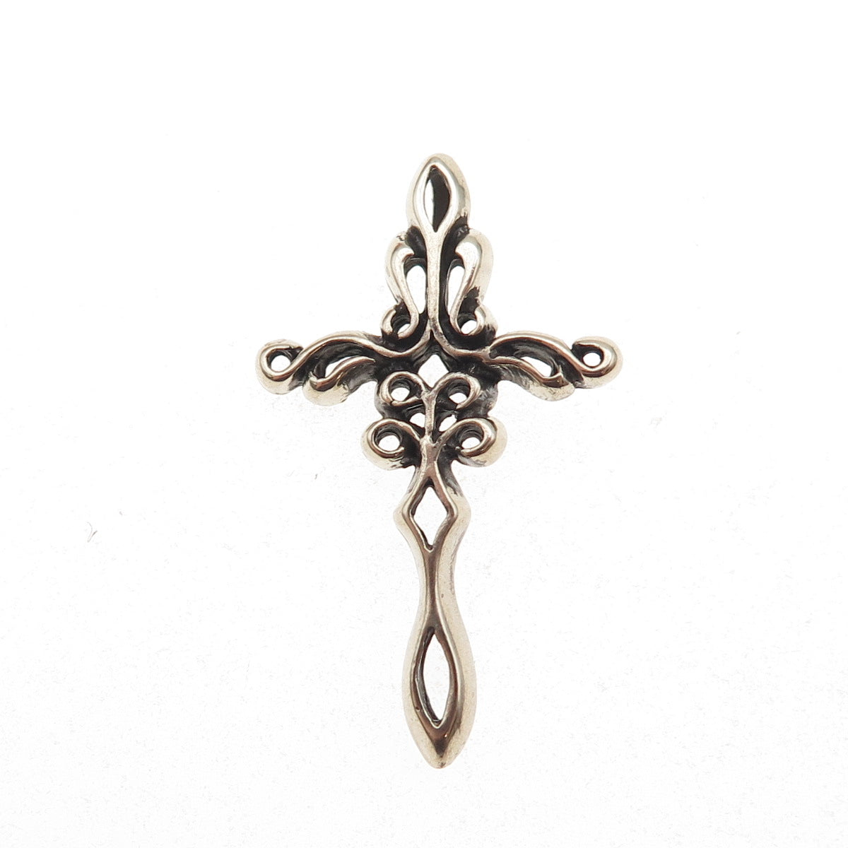 925 Sterling Silver Vintage Fleur de Lis Cross Oxidized Slide Pendant