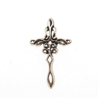 925 Sterling Silver Vintage Fleur de Lis Cross Oxidized Slide Pendant
