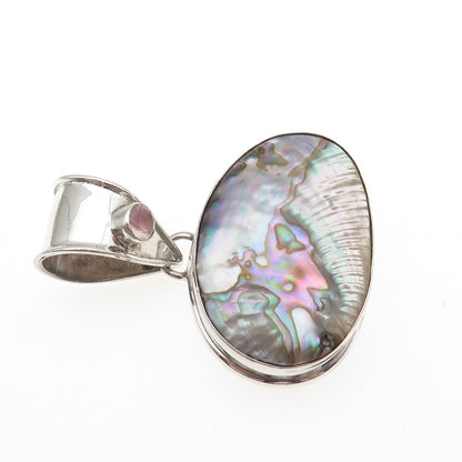 925 Sterling Silver Vintage Real Abalone Shell Modernist Pendant