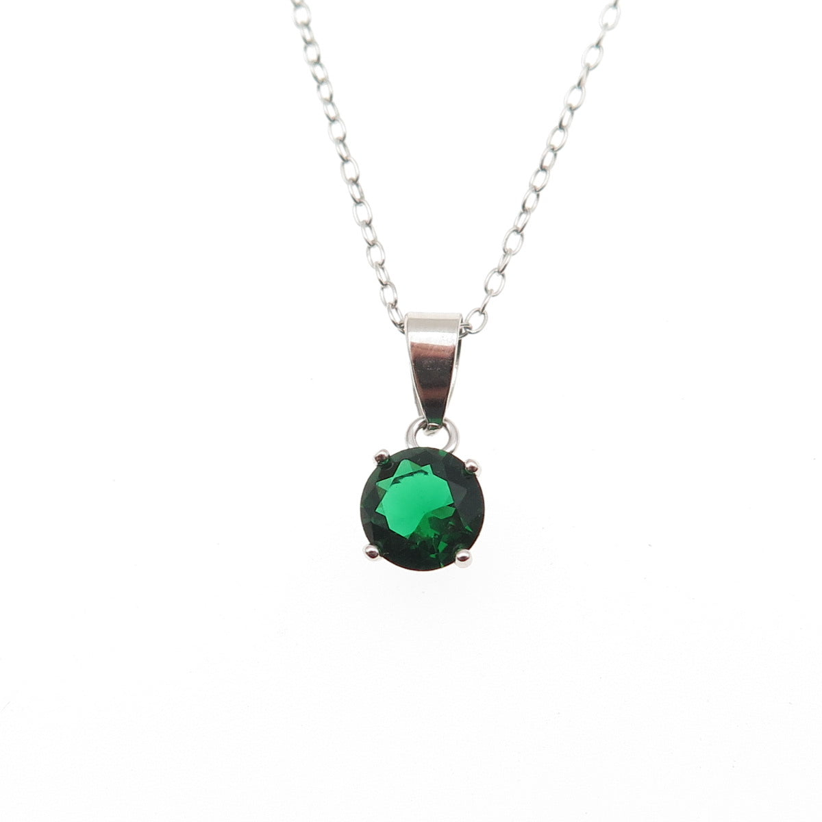 925 Sterling Silver Real Round-Cut Chrome Diopside Cable Chain Necklace 16-18"